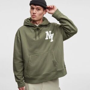 Mode of One Olive Green Hoodie with NY Letter Detail
